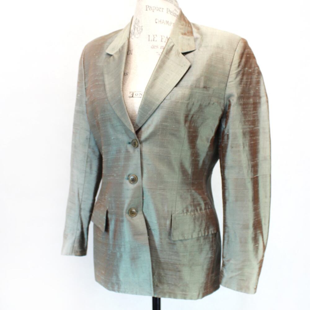Georges Marciano Women's Italian Blazer Jacket Green 100% Silk Size Medium